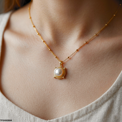 TPSH00884  MSJ Stainless Steel Pearl Pendant With Chain - TPSH