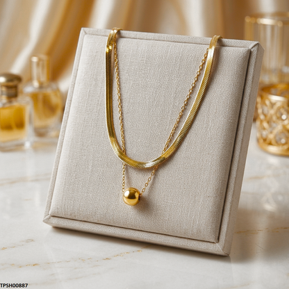 TPSH00887 MSJ Stainless Steel Round Double Chain Pendant With Chain - TPSH