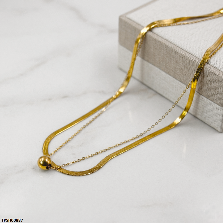 TPSH00887 MSJ Stainless Steel Round Double Chain Pendant With Chain - TPSH