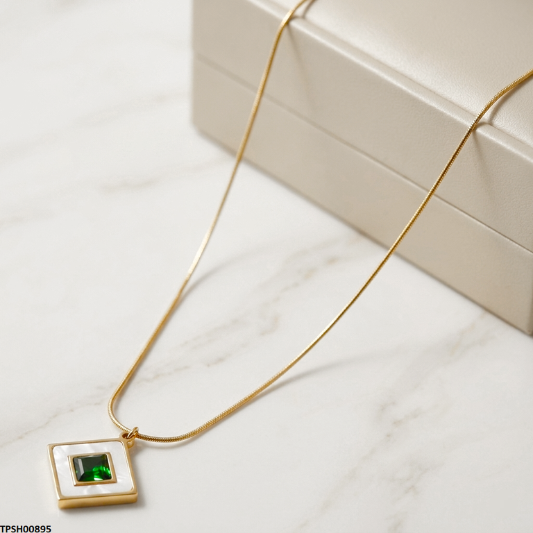 TPSH00895 MSJ Stainless Steel Square Stone Pendant - TPSH