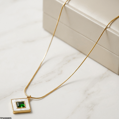 TPSH00895 MSJ Stainless Steel Square Stone Pendant - TPSH