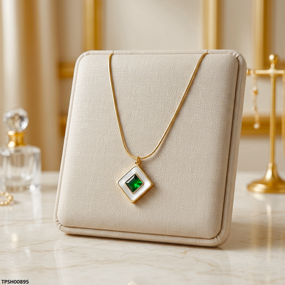 TPSH00895 MSJ Stainless Steel Square Stone Pendant - TPSH