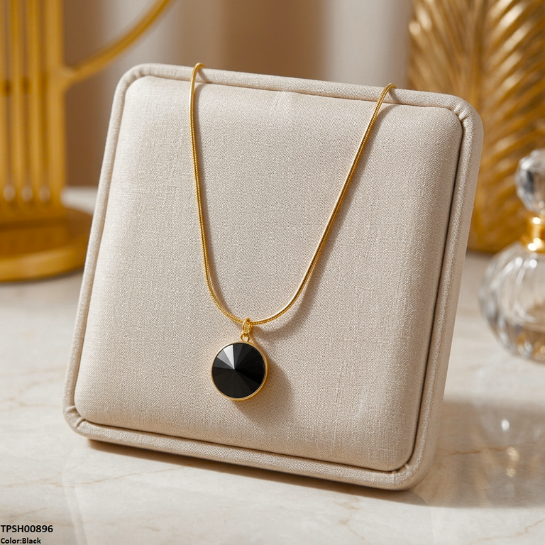 TPSH00896 MSJ Stainless Steel Round Stone Pendant - TPSH