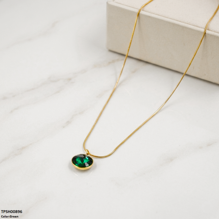 TPSH00896 MSJ Stainless Steel Round Stone Pendant - TPSH