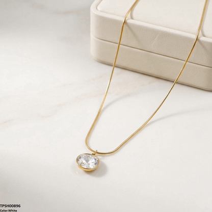 TPSH00896 MSJ Stainless Steel Round Stone Pendant - TPSH