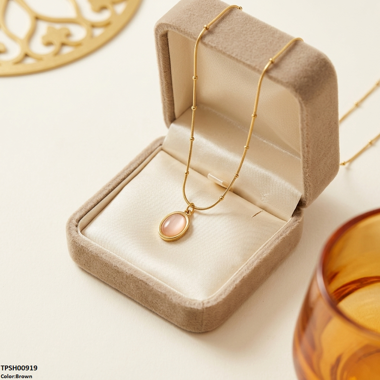 TPSH00919 MSJ Stainless Steel Oval Stone Pendant - TPSH