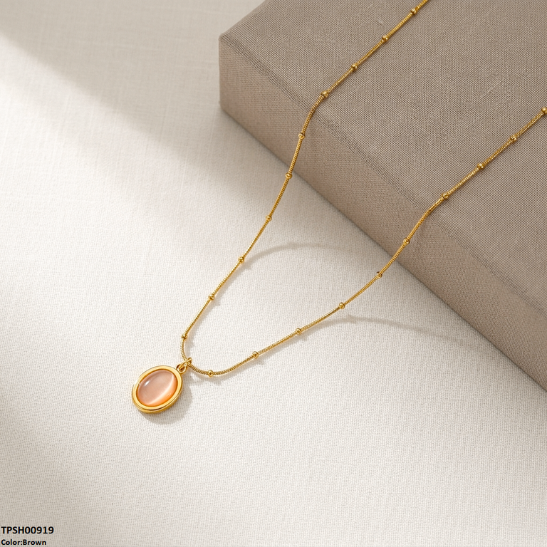 TPSH00919 MSJ Stainless Steel Oval Stone Pendant - TPSH