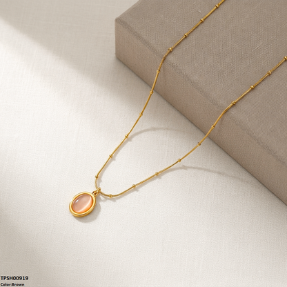 TPSH00919 MSJ Stainless Steel Oval Stone Pendant - TPSH
