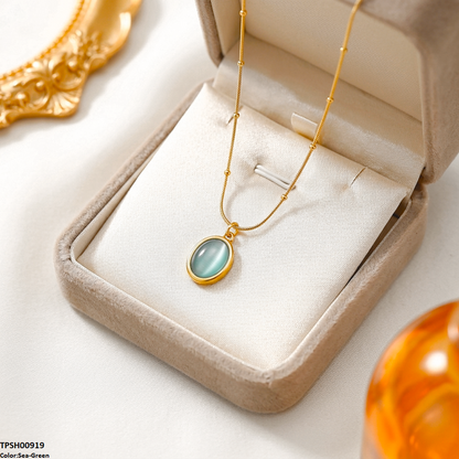 TPSH00919 MSJ Stainless Steel Oval Stone Pendant - TPSH