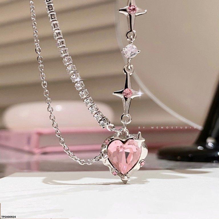 TPSH00924 LSH Pink Heart Pendant With Chain  - TPSH