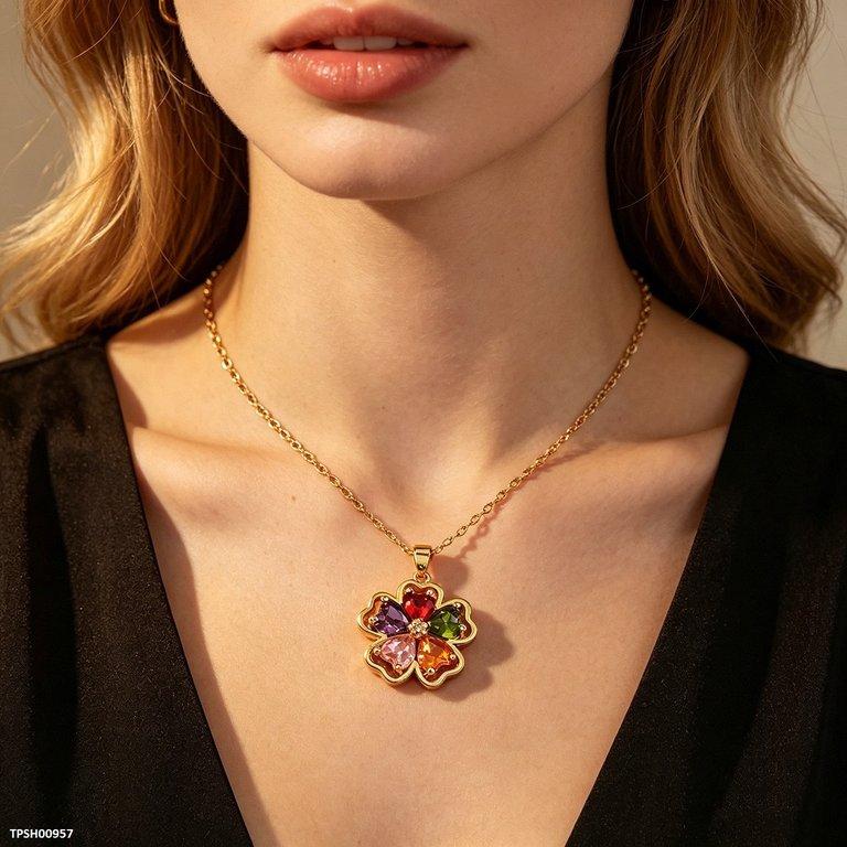 TPSH00957 BYJ Multi Zircon Heart Pendant With Chain - TPSH