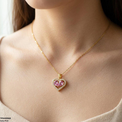 TPSH00966 TNR Stainless Steel Zircon Heart /Tear Pendant - TPSH