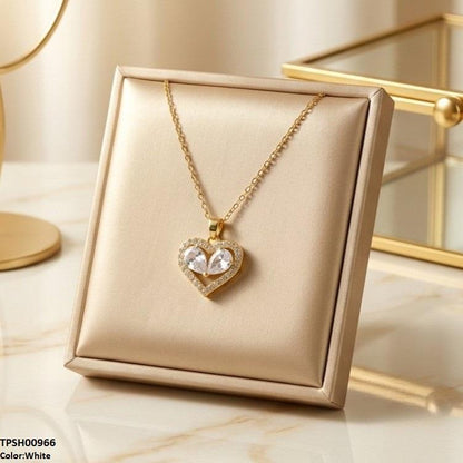 TPSH00966 TNR Stainless Steel Zircon Heart /Tear Pendant - TPSH