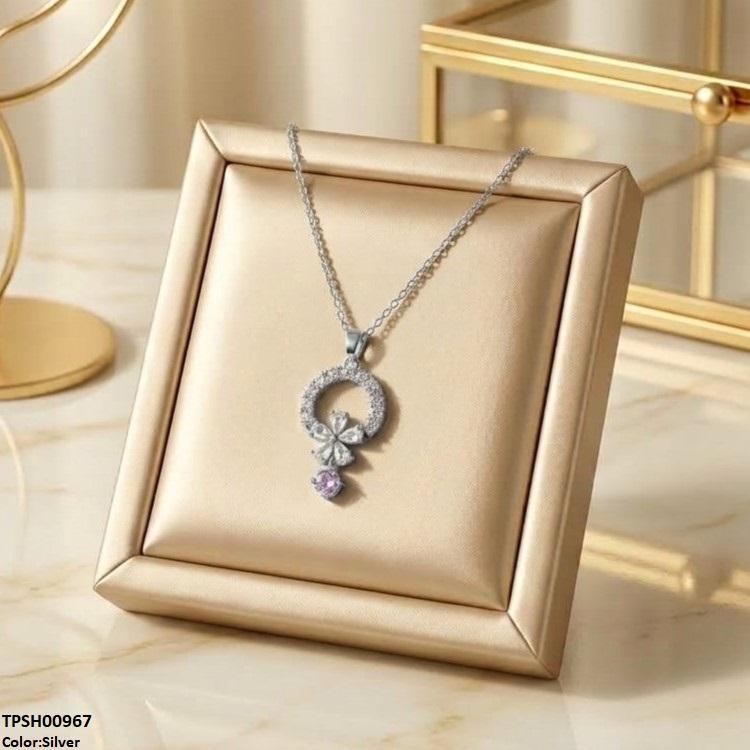 TPSH00967 TNR Stainless Steel Zircon Flower Round Drop Pendant - TPSH