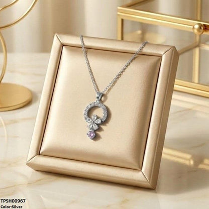 TPSH00967 TNR Stainless Steel Zircon Flower Round Drop Pendant - TPSH