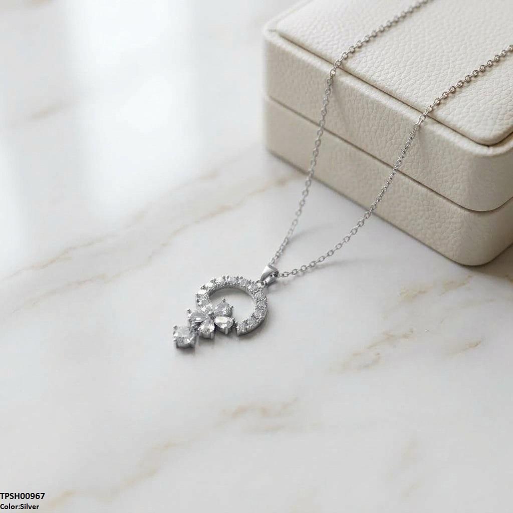 TPSH00967 TNR Stainless Steel Zircon Flower Round Drop Pendant - TPSH