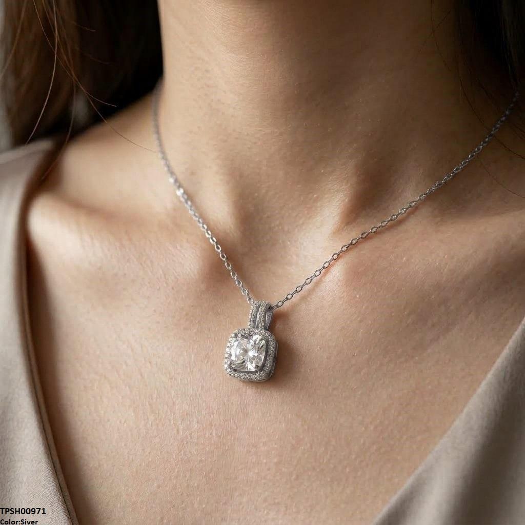 TPSH00971 TNR Stainless Steel Zircon Round/Square Pendant - TPSH