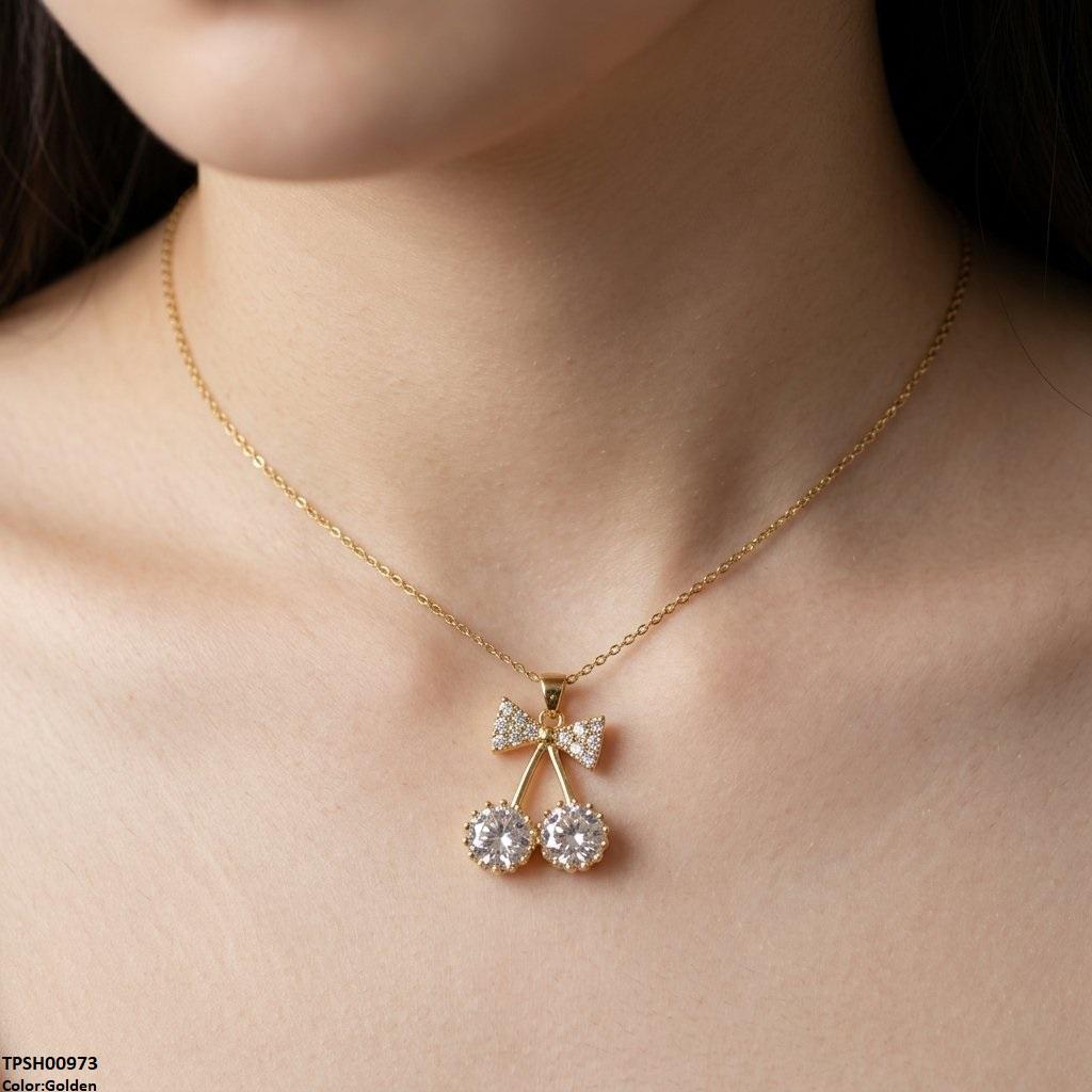 TPSH00973 TNR Stainless Steel Zircon Bow Pendant - TPSH