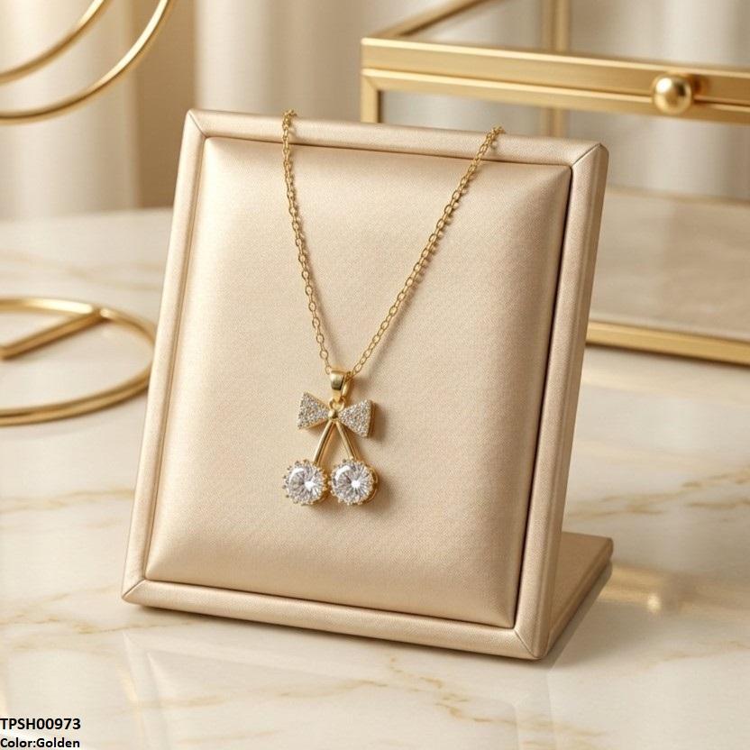 TPSH00973 TNR Stainless Steel Zircon Bow Pendant - TPSH