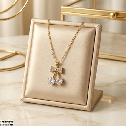 TPSH00973 TNR Stainless Steel Zircon Bow Pendant - TPSH
