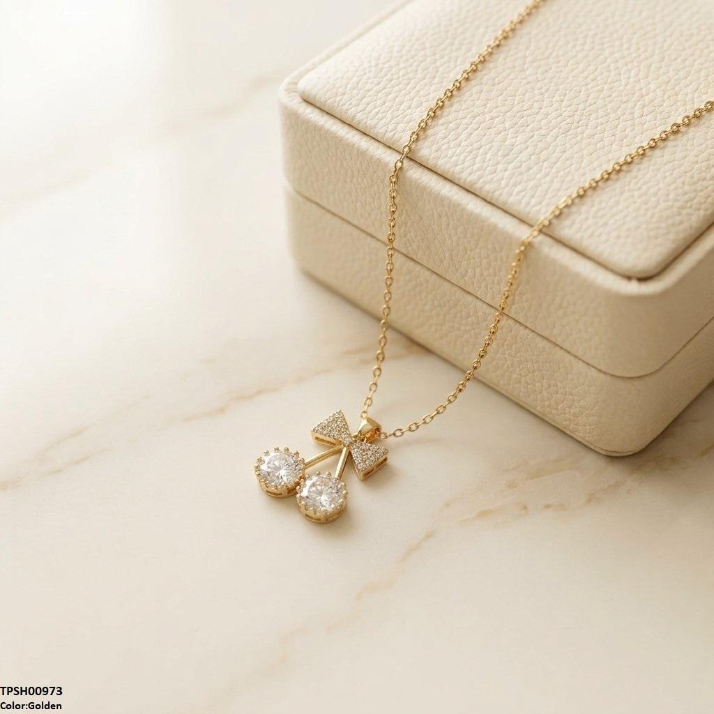 TPSH00973 TNR Stainless Steel Zircon Bow Pendant - TPSH