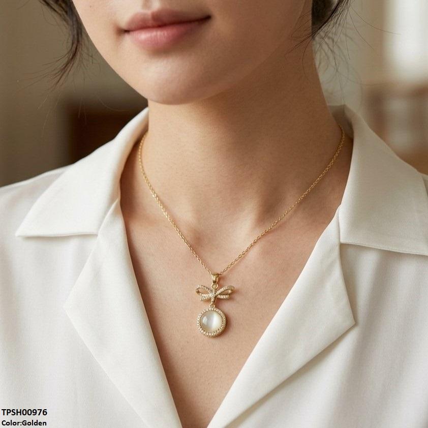 TPSH00976 TNR Stainless Steel Zircon Infinity Round Drop Pendant - TPSH