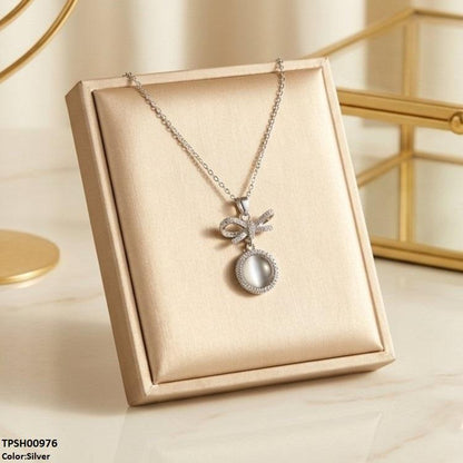 TPSH00976 TNR Stainless Steel Zircon Infinity Round Drop Pendant - TPSH