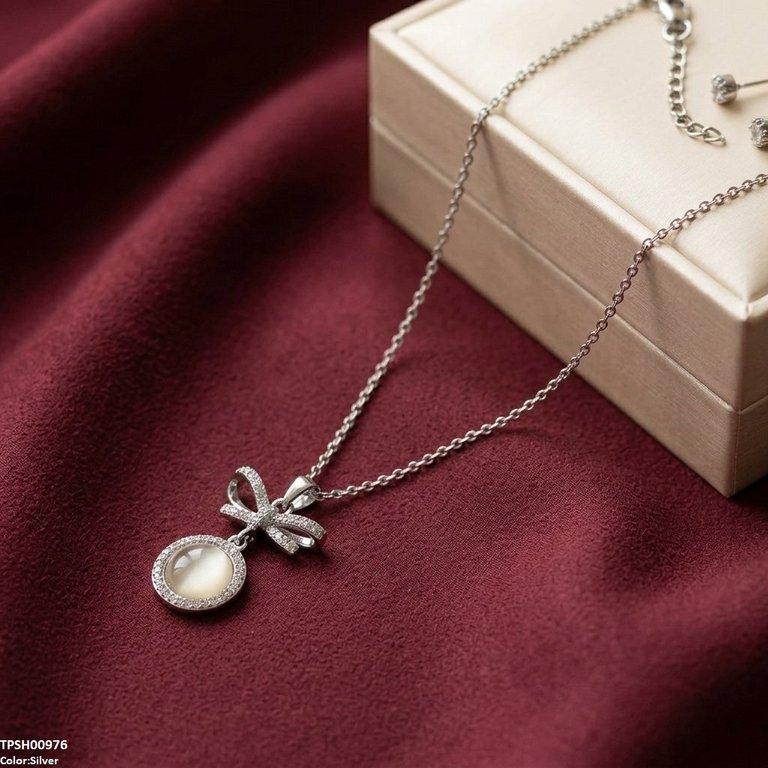 TPSH00976 TNR Stainless Steel Zircon Infinity Round Drop Pendant - TPSH