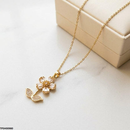 TPSH00980 TNR Stainless Steel Zircon Sun Flower Pendant - TPSH