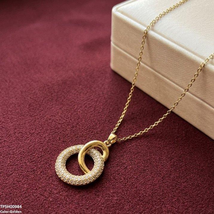 TPSH00984 TNR Stainless Steel Zircon Double Round  Pendant - TPSH