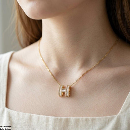 TPSH00986 TNR Stainless Steel Zircon H Design Pendant - TPSH