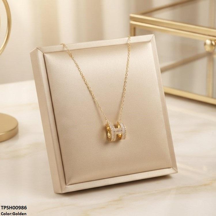 TPSH00986 TNR Stainless Steel Zircon H Design Pendant - TPSH
