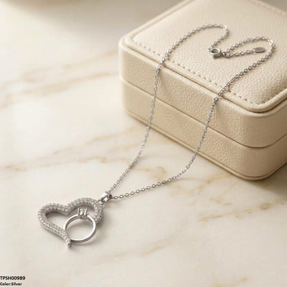 TPSH00989 TNR Stainless Steel Zircon Heart Ring Pendant - TPSH