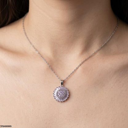 TPSH00995 TNR Stainless Steel Zircon Round Pendant - TPSH