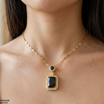 TPSH01008 TNR Stainless Steel Zircon Round/Square Drop Pendant - TPSH