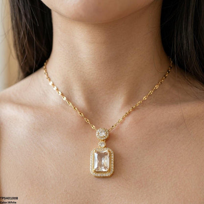 TPSH01008 TNR Stainless Steel Zircon Round/Square Drop Pendant - TPSH