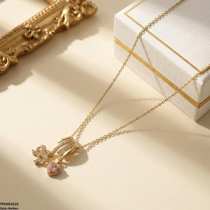 TPSH01010 TNR Stainless Steel Zircon Bow/Heart Drop Pendant - TPSH