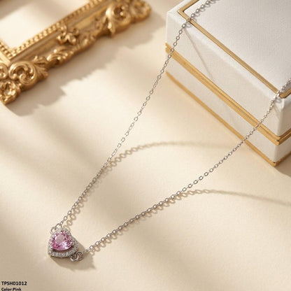 TPSH01012 TNR Stainless Steel Zircon Heart Pendant - TPSH