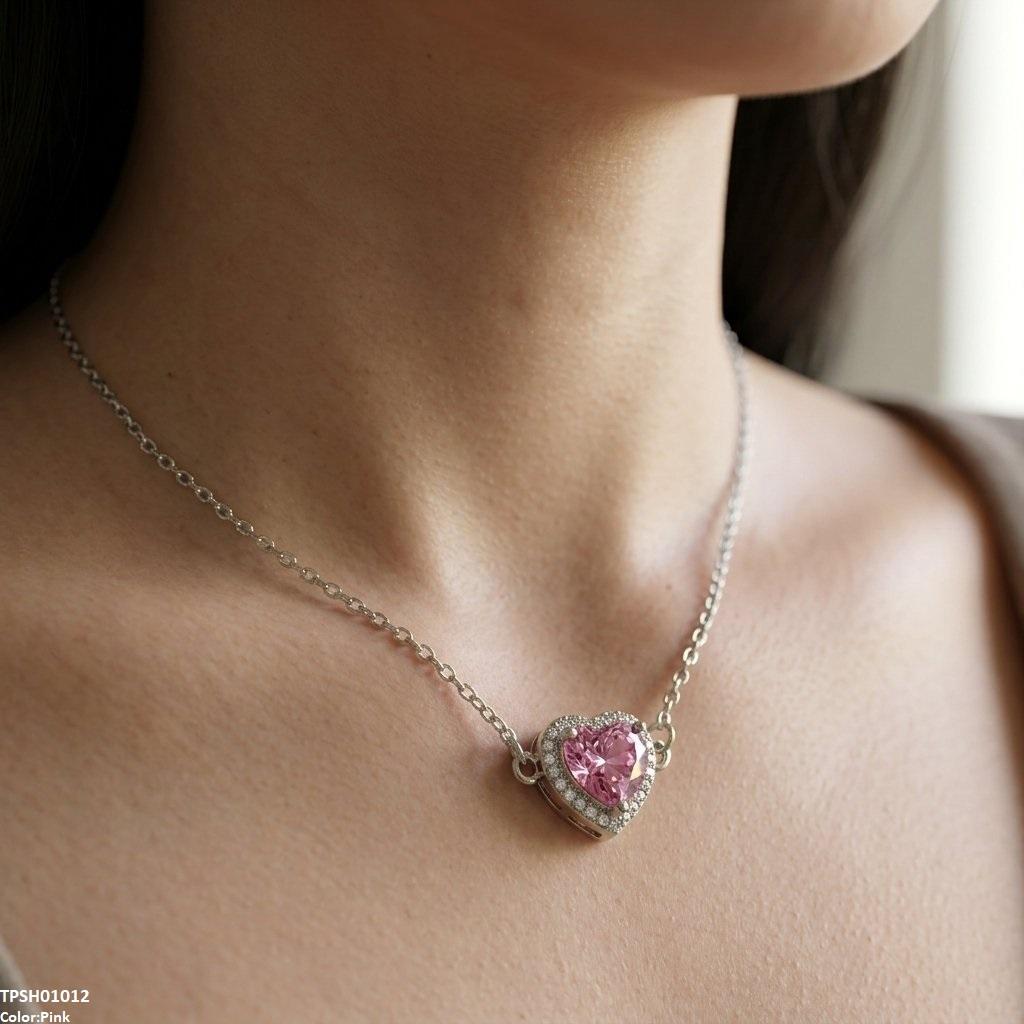 TPSH01012 TNR Stainless Steel Zircon Heart Pendant - TPSH