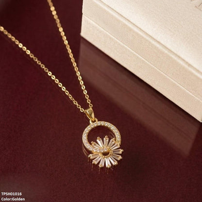 TPSH01016 TNR Stainless Steel Zircon Round Pendant - TPSH