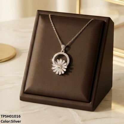 TPSH01016 TNR Stainless Steel Zircon Round Pendant - TPSH