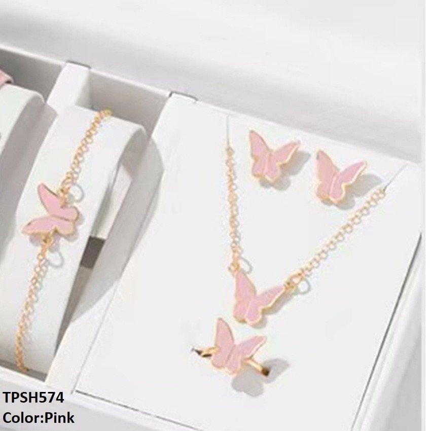 TPSH574 ZXS Painted Butterfly Pendant Set