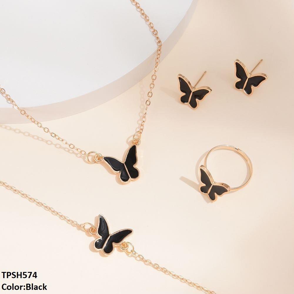 TPSH574 ZXS Painted Butterfly Pendant Set
