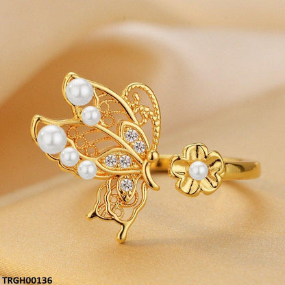 TRGH00136 ZFQ Butterfly  Flower Ring Adjustable - TRGH