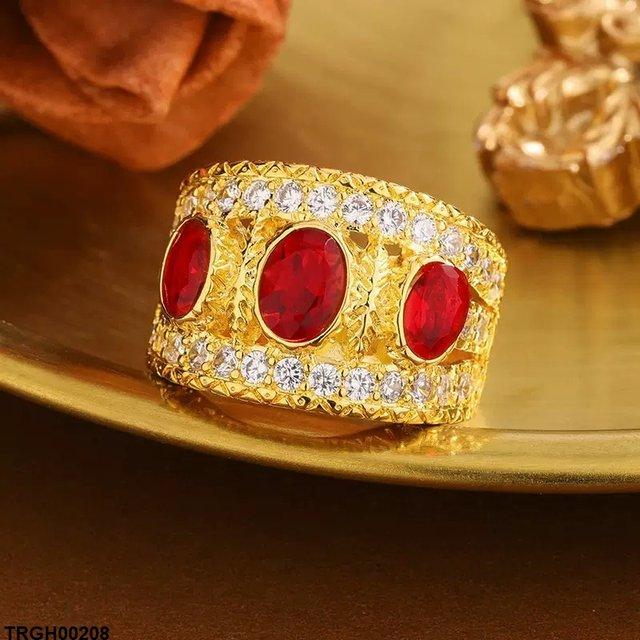 TRGH00208 KYC Oval Red Stone ZIRCON Ring - TRGH