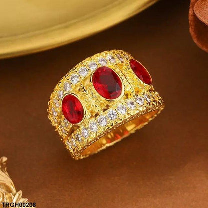 TRGH00208 KYC Oval Red Stone ZIRCON Ring - TRGH