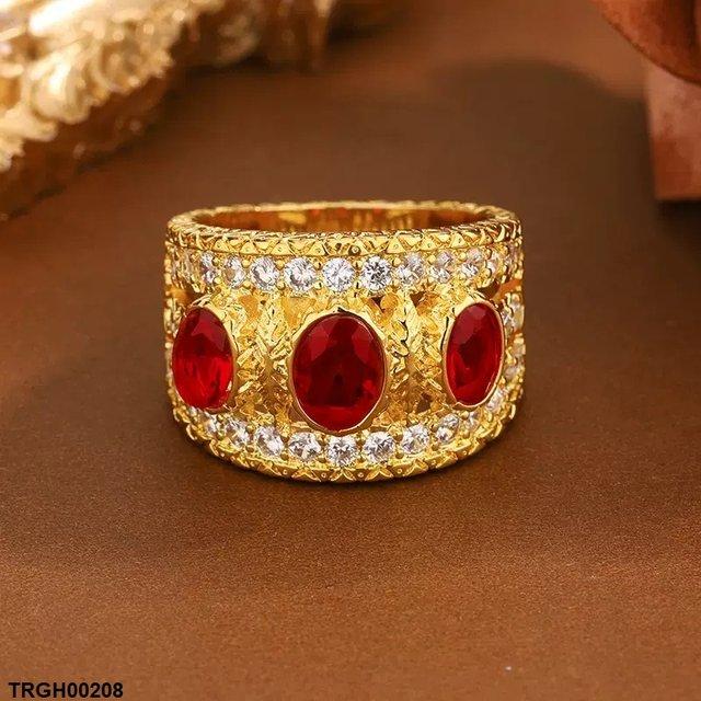 TRGH00208 KYC Oval Red Stone ZIRCON Ring - TRGH