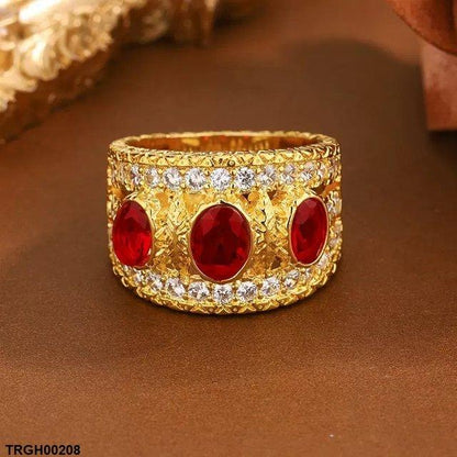 TRGH00208 KYC Oval Red Stone ZIRCON Ring - TRGH