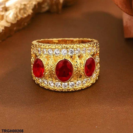 TRGH00208 KYC Oval Red Stone ZIRCON Ring - TRGH