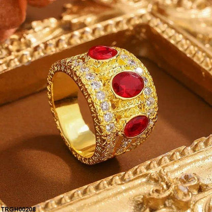 TRGH00208 KYC Oval Red Stone ZIRCON Ring - TRGH